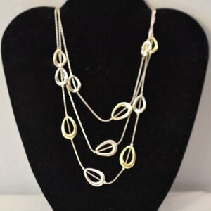 Prestigious Triple Layer Gold/Silver Tone Oval Link 18" Y2K Grunge Necklace